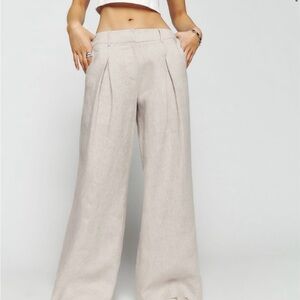 Reformation Asher Linen Low Rise Pant in Oatmeal Size 0